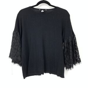 Autumn Cashmere Sweater Women's Size Small 3/4 Lace Bell Sleeves Solid Black